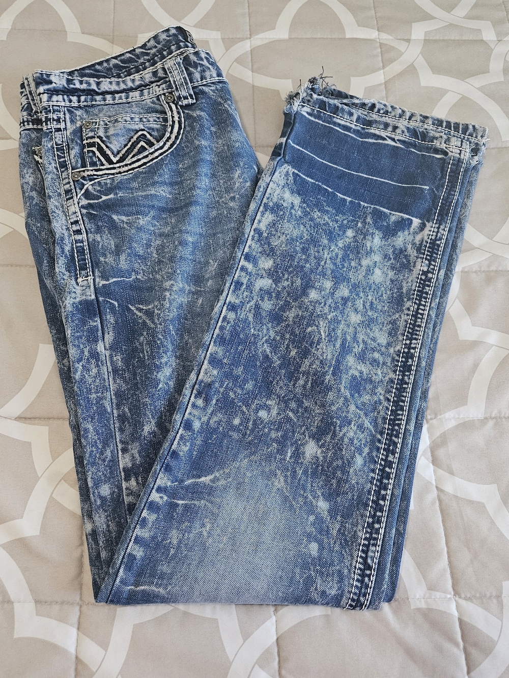 Black Premium Brand Jeans Mens 30x32 Slim Blue Distressed Pockets Acid Wash